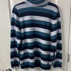 Charter Club Cashmere Striped Turtleneck Sweater for Women XL - Blue and Gray